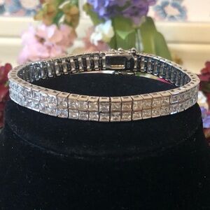 Vintage Silpada Double Row Sterling Silver Channel-Set CZ Tennis Bracelet B1390
